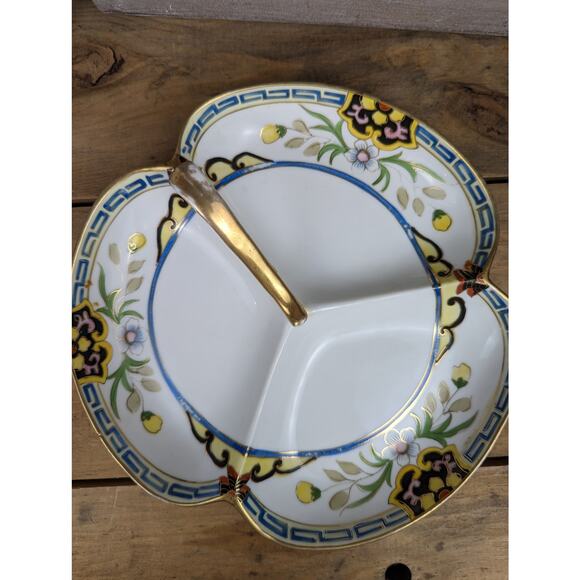 VTG Nippon Candy Dish Hand-Painted Floral Japan 1920-1950 Divided Gold Edge - Picture 6 of 12